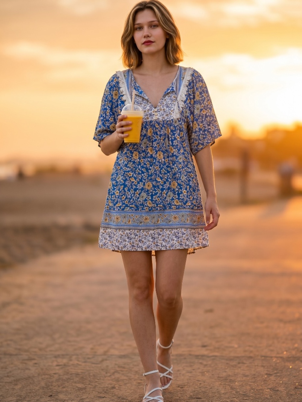 Cute breezy blue boho beach dress